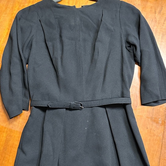 Vintage 1950’s Black Slim Fit Belted Topaz Original Designer Cocktail Dress - Picture 6 of 10